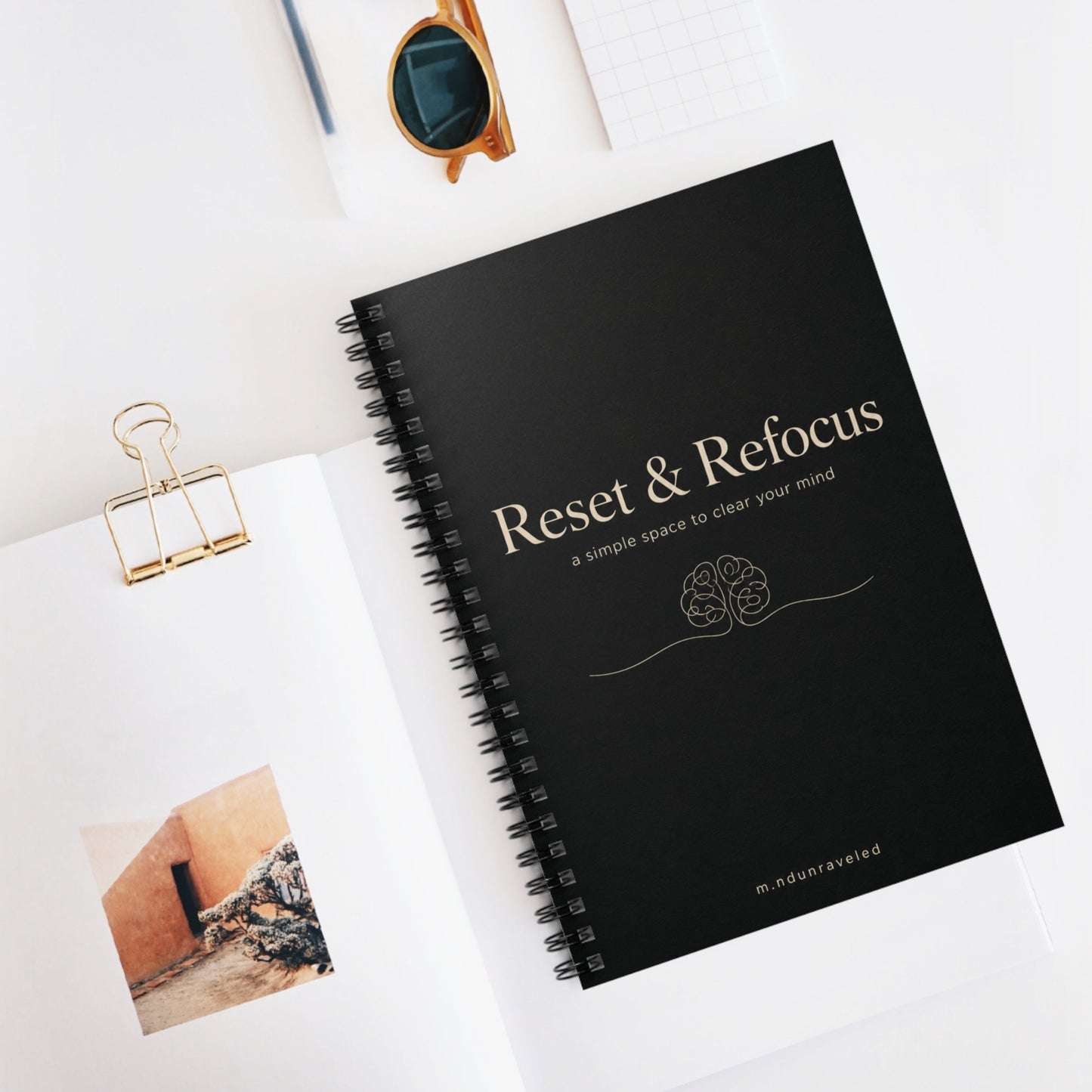 Reset & Refocus Notebook, Mental Health, Black Lined Notebook, Mindfulness Journal, Self Care Gift
