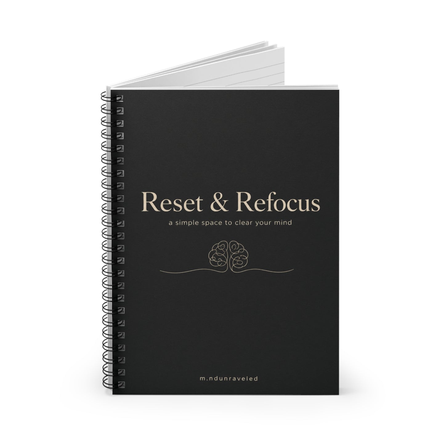 Reset & Refocus Notebook, Mental Health, Black Lined Notebook, Mindfulness Journal, Self Care Gift