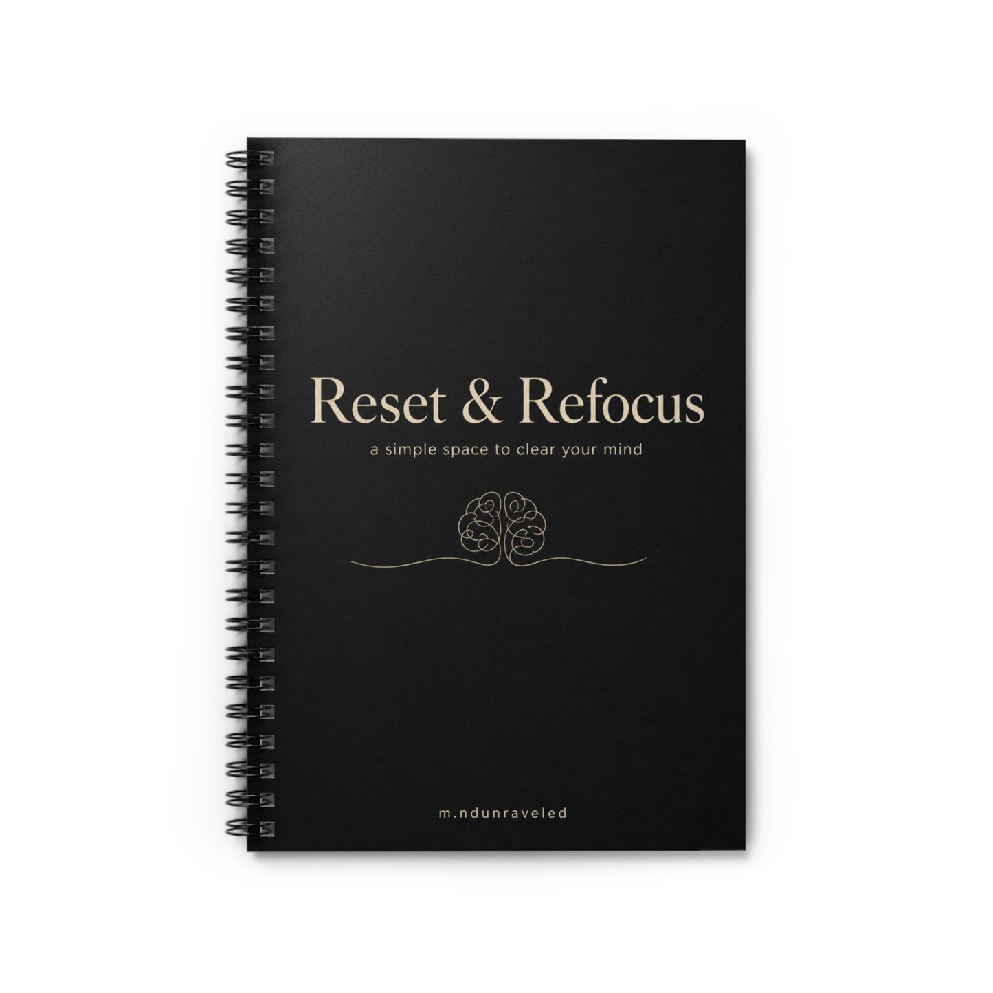 Reset & Refocus Notebook, Mental Health, Black Lined Notebook, Mindfulness Journal, Self Care Gift